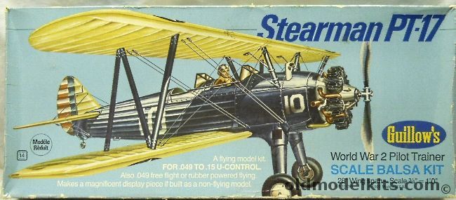 Guillows 1/16 Stearman PT-17 - 28 inch Wingspan for Free Flight / U Control / R/C, 803 plastic model kit